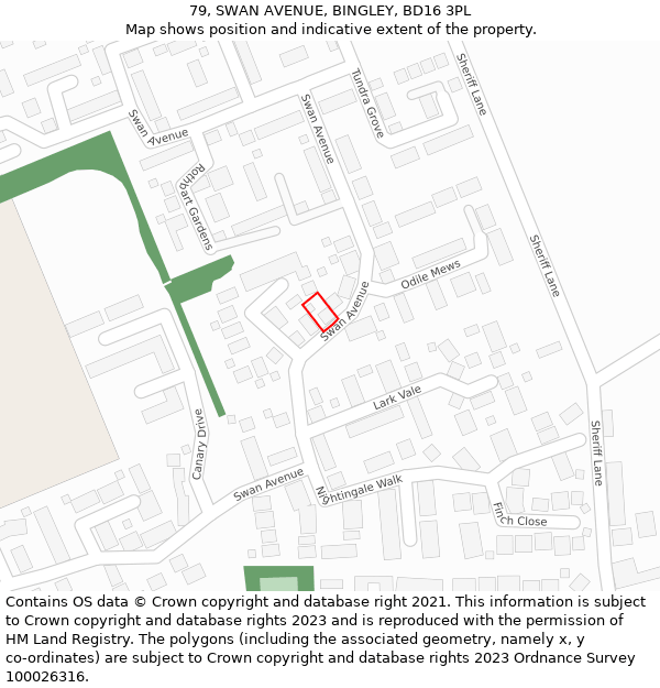 79, SWAN AVENUE, BINGLEY, BD16 3PL: Location map and indicative extent of plot