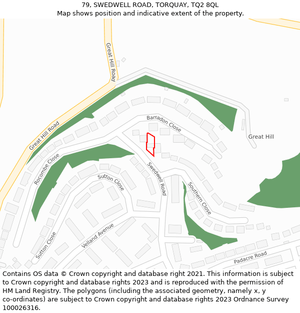 79, SWEDWELL ROAD, TORQUAY, TQ2 8QL: Location map and indicative extent of plot