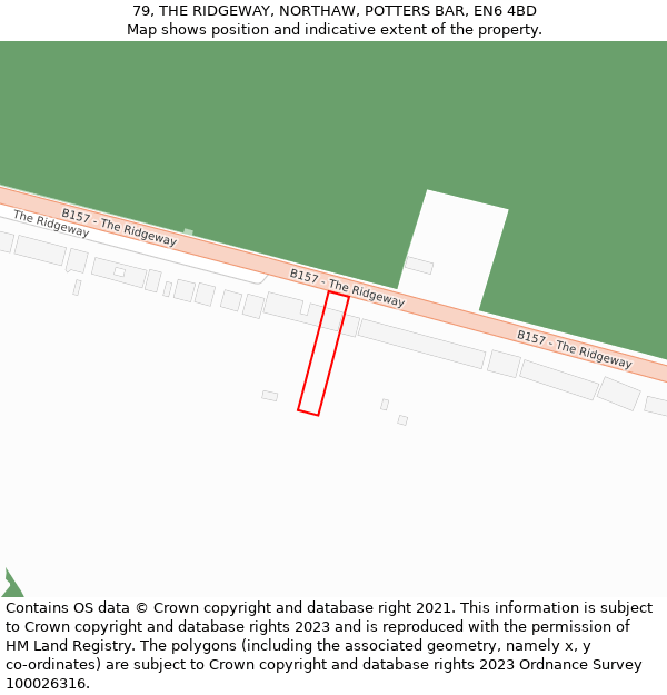 79, THE RIDGEWAY, NORTHAW, POTTERS BAR, EN6 4BD: Location map and indicative extent of plot