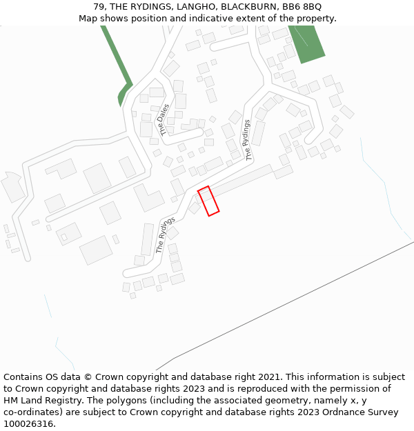 79, THE RYDINGS, LANGHO, BLACKBURN, BB6 8BQ: Location map and indicative extent of plot