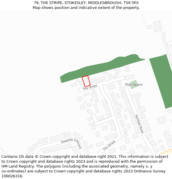 79, THE STRIPE, STOKESLEY, MIDDLESBROUGH, TS9 5PX: Location map and indicative extent of plot