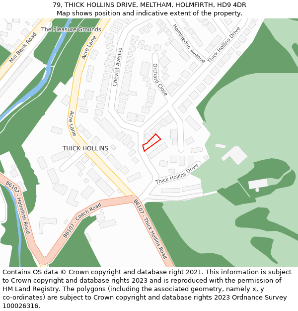 79, THICK HOLLINS DRIVE, MELTHAM, HOLMFIRTH, HD9 4DR: Location map and indicative extent of plot