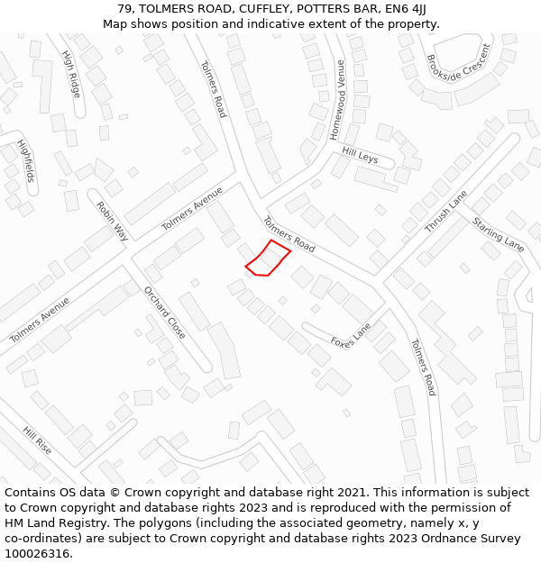 79, TOLMERS ROAD, CUFFLEY, POTTERS BAR, EN6 4JJ: Location map and indicative extent of plot