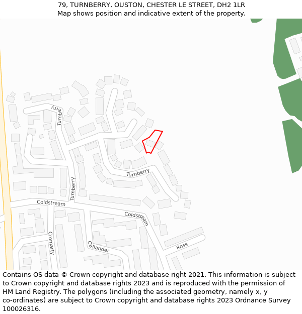 79, TURNBERRY, OUSTON, CHESTER LE STREET, DH2 1LR: Location map and indicative extent of plot