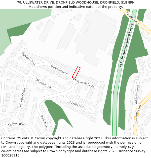 79, ULLSWATER DRIVE, DRONFIELD WOODHOUSE, DRONFIELD, S18 8PN: Location map and indicative extent of plot
