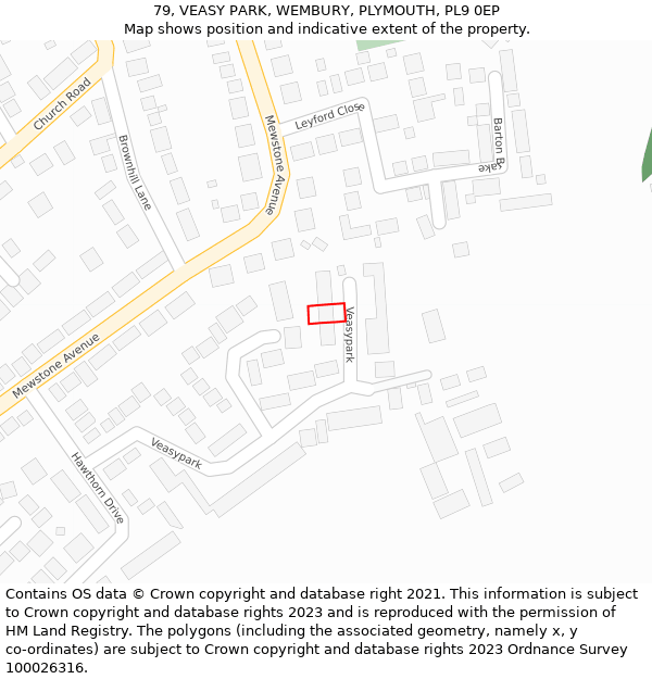 79, VEASY PARK, WEMBURY, PLYMOUTH, PL9 0EP: Location map and indicative extent of plot