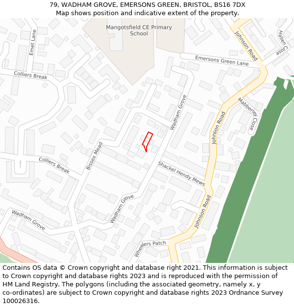 79, WADHAM GROVE, EMERSONS GREEN, BRISTOL, BS16 7DX: Location map and indicative extent of plot