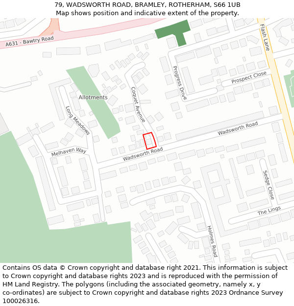 79, WADSWORTH ROAD, BRAMLEY, ROTHERHAM, S66 1UB: Location map and indicative extent of plot