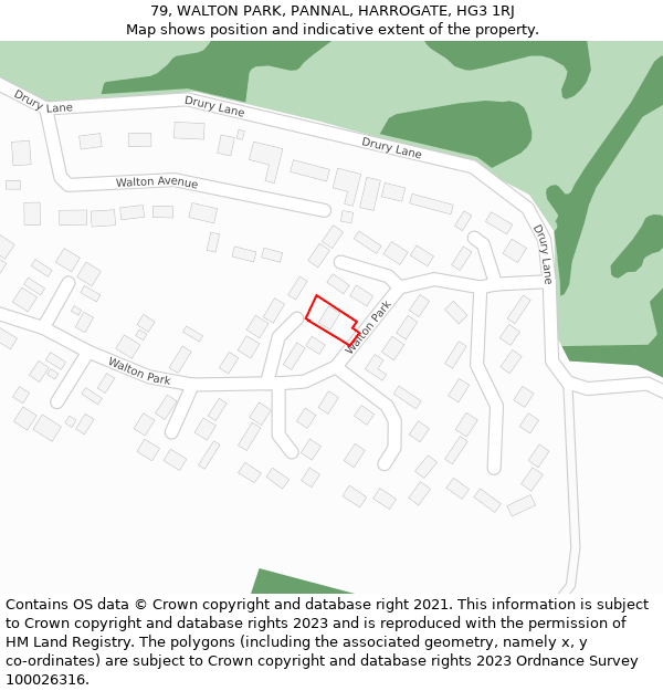 79, WALTON PARK, PANNAL, HARROGATE, HG3 1RJ: Location map and indicative extent of plot