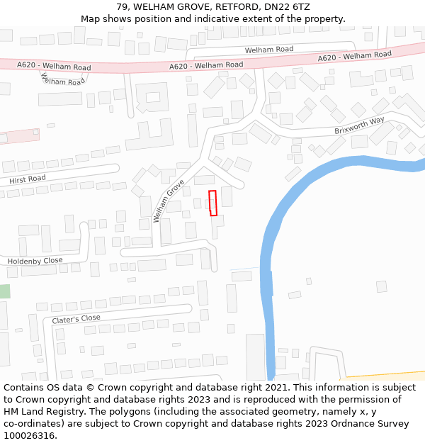 79, WELHAM GROVE, RETFORD, DN22 6TZ: Location map and indicative extent of plot