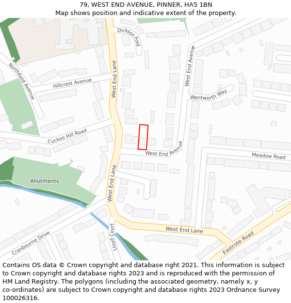 79, WEST END AVENUE, PINNER, HA5 1BN: Location map and indicative extent of plot