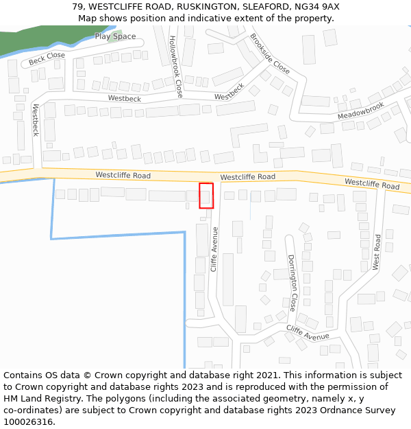 79, WESTCLIFFE ROAD, RUSKINGTON, SLEAFORD, NG34 9AX: Location map and indicative extent of plot