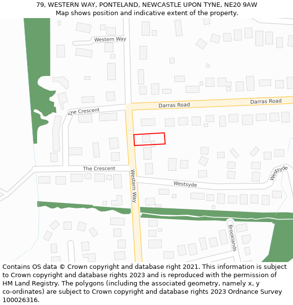 79, WESTERN WAY, PONTELAND, NEWCASTLE UPON TYNE, NE20 9AW: Location map and indicative extent of plot