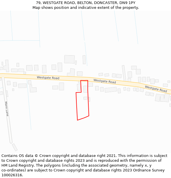 79, WESTGATE ROAD, BELTON, DONCASTER, DN9 1PY: Location map and indicative extent of plot