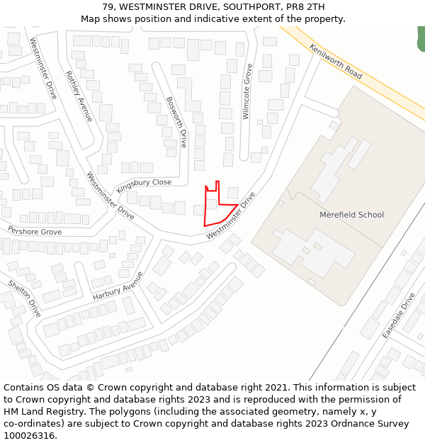 79, WESTMINSTER DRIVE, SOUTHPORT, PR8 2TH: Location map and indicative extent of plot