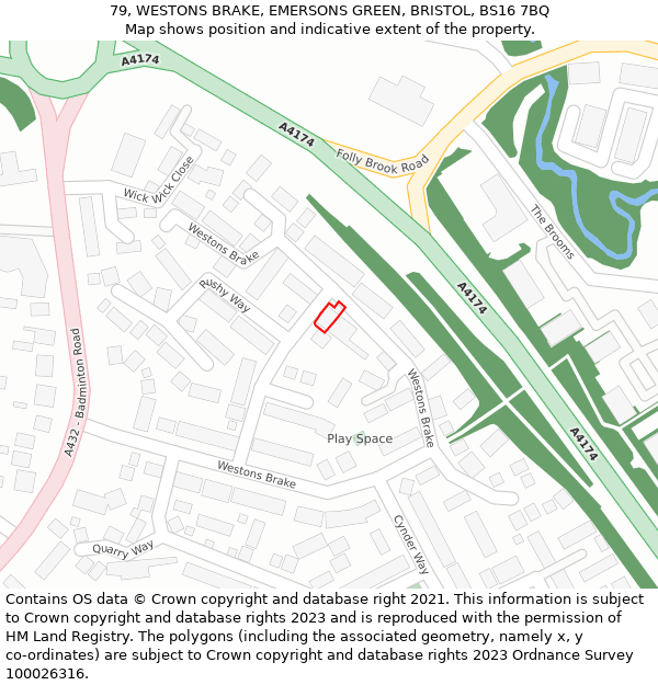79, WESTONS BRAKE, EMERSONS GREEN, BRISTOL, BS16 7BQ: Location map and indicative extent of plot