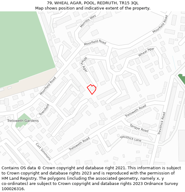 79, WHEAL AGAR, POOL, REDRUTH, TR15 3QL: Location map and indicative extent of plot