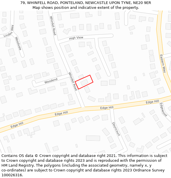 79, WHINFELL ROAD, PONTELAND, NEWCASTLE UPON TYNE, NE20 9ER: Location map and indicative extent of plot