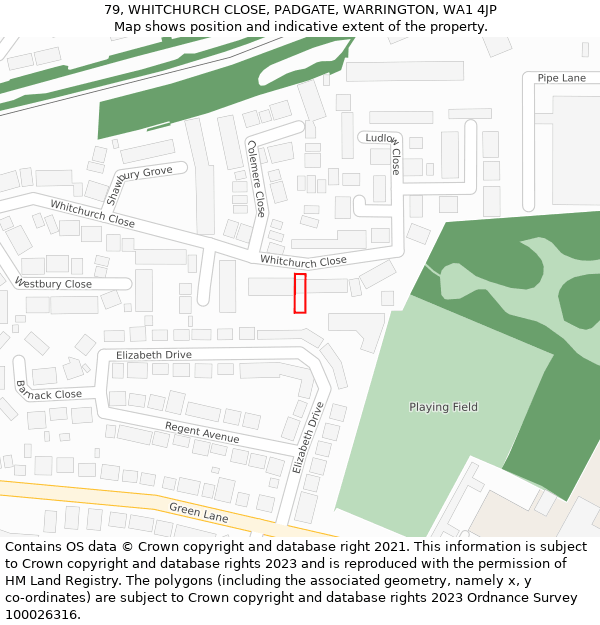 79, WHITCHURCH CLOSE, PADGATE, WARRINGTON, WA1 4JP: Location map and indicative extent of plot