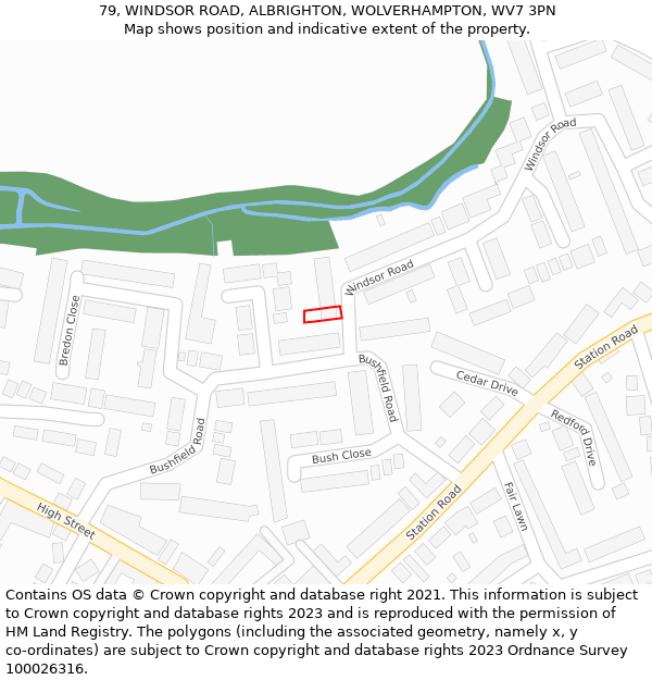 79, WINDSOR ROAD, ALBRIGHTON, WOLVERHAMPTON, WV7 3PN: Location map and indicative extent of plot