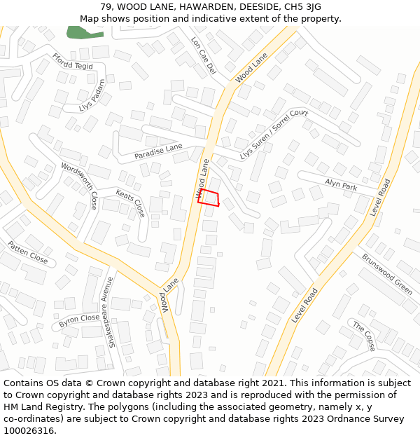 79, WOOD LANE, HAWARDEN, DEESIDE, CH5 3JG: Location map and indicative extent of plot