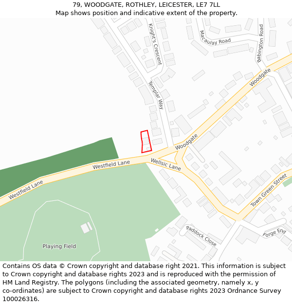 79, WOODGATE, ROTHLEY, LEICESTER, LE7 7LL: Location map and indicative extent of plot