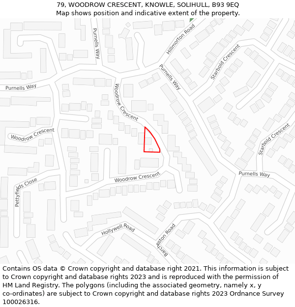 79, WOODROW CRESCENT, KNOWLE, SOLIHULL, B93 9EQ: Location map and indicative extent of plot