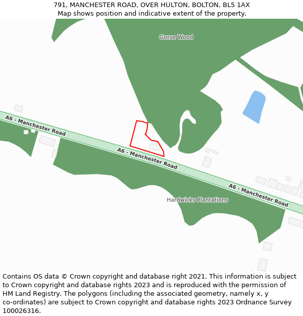 791, MANCHESTER ROAD, OVER HULTON, BOLTON, BL5 1AX: Location map and indicative extent of plot