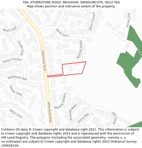 79A, ATHERSTONE ROAD, MEASHAM, SWADLINCOTE, DE12 7EG: Location map and indicative extent of plot