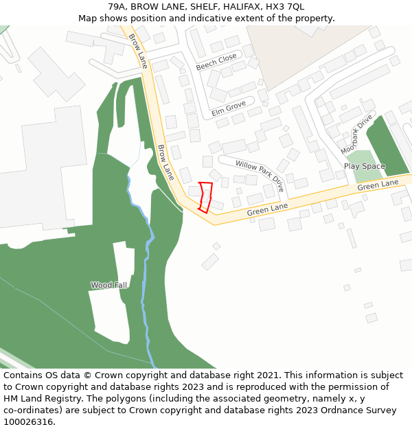 79A, BROW LANE, SHELF, HALIFAX, HX3 7QL: Location map and indicative extent of plot