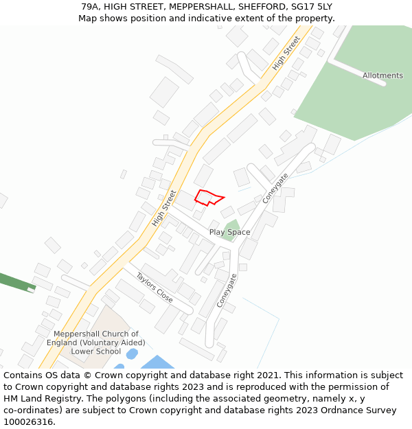 79A, HIGH STREET, MEPPERSHALL, SHEFFORD, SG17 5LY: Location map and indicative extent of plot