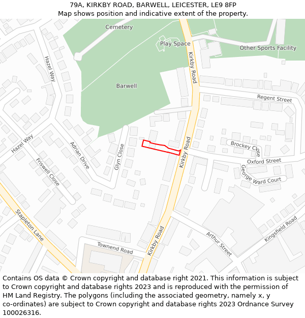 79A, KIRKBY ROAD, BARWELL, LEICESTER, LE9 8FP: Location map and indicative extent of plot