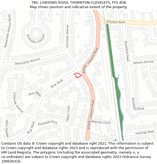 79A, LAWSONS ROAD, THORNTON-CLEVELEYS, FY5 4DB: Location map and indicative extent of plot