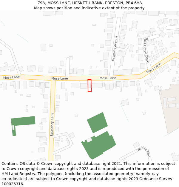 79A, MOSS LANE, HESKETH BANK, PRESTON, PR4 6AA: Location map and indicative extent of plot