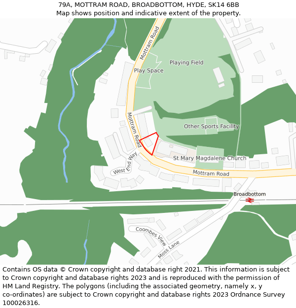 79A, MOTTRAM ROAD, BROADBOTTOM, HYDE, SK14 6BB: Location map and indicative extent of plot