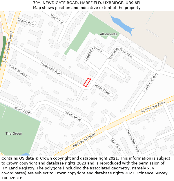79A, NEWDIGATE ROAD, HAREFIELD, UXBRIDGE, UB9 6EL: Location map and indicative extent of plot
