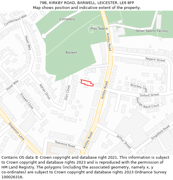 79B, KIRKBY ROAD, BARWELL, LEICESTER, LE9 8FP: Location map and indicative extent of plot