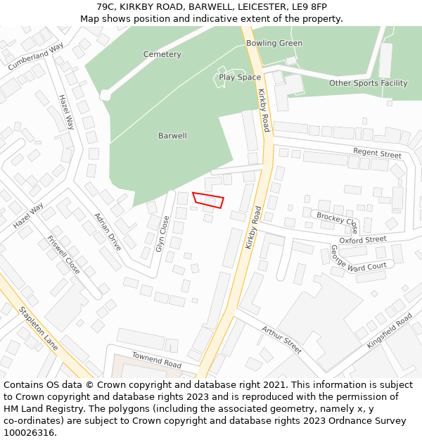 79C, KIRKBY ROAD, BARWELL, LEICESTER, LE9 8FP: Location map and indicative extent of plot