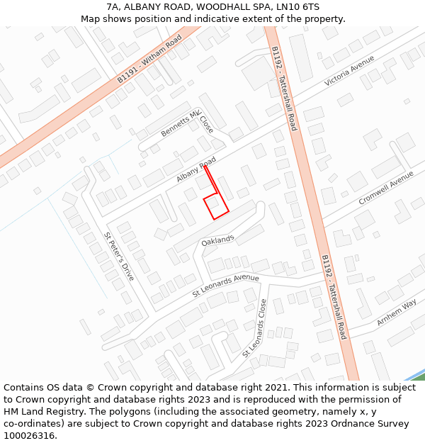 7A, ALBANY ROAD, WOODHALL SPA, LN10 6TS: Location map and indicative extent of plot