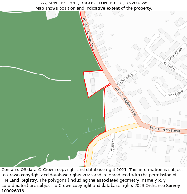 7A, APPLEBY LANE, BROUGHTON, BRIGG, DN20 0AW: Location map and indicative extent of plot