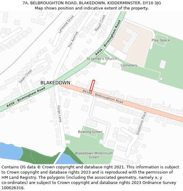 7A, BELBROUGHTON ROAD, BLAKEDOWN, KIDDERMINSTER, DY10 3JG: Location map and indicative extent of plot