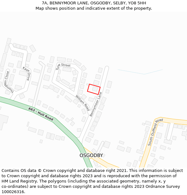 7A, BENNYMOOR LANE, OSGODBY, SELBY, YO8 5HH: Location map and indicative extent of plot