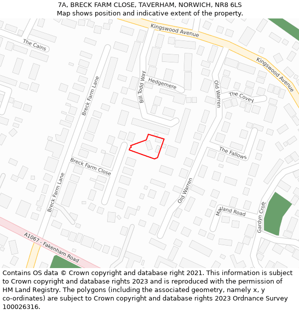 7A, BRECK FARM CLOSE, TAVERHAM, NORWICH, NR8 6LS: Location map and indicative extent of plot