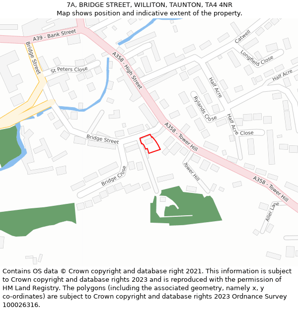 7A, BRIDGE STREET, WILLITON, TAUNTON, TA4 4NR: Location map and indicative extent of plot