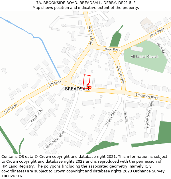 7A, BROOKSIDE ROAD, BREADSALL, DERBY, DE21 5LF: Location map and indicative extent of plot