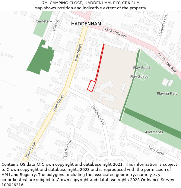 7A, CAMPING CLOSE, HADDENHAM, ELY, CB6 3UA: Location map and indicative extent of plot