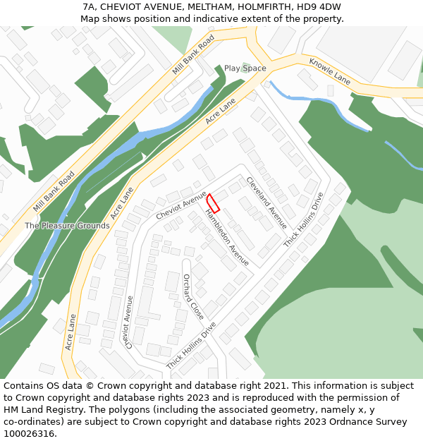 7A, CHEVIOT AVENUE, MELTHAM, HOLMFIRTH, HD9 4DW: Location map and indicative extent of plot