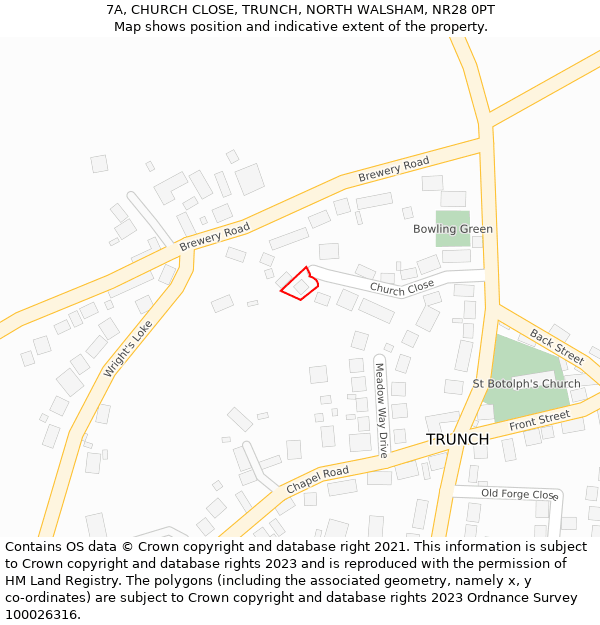 7A, CHURCH CLOSE, TRUNCH, NORTH WALSHAM, NR28 0PT: Location map and indicative extent of plot