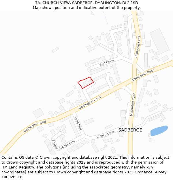 7A, CHURCH VIEW, SADBERGE, DARLINGTON, DL2 1SD: Location map and indicative extent of plot