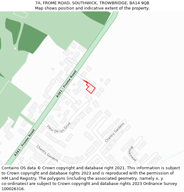 7A, FROME ROAD, SOUTHWICK, TROWBRIDGE, BA14 9QB: Location map and indicative extent of plot